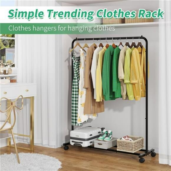 rolling garment rack with shelves clothing organizer hanging clothes stand black - Picture 5 of 7